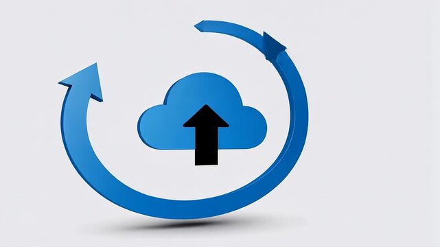 A blue cloud symbol with arrows indicating upload and download actions on a clean, white background