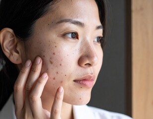 肌を気にする若い女性　Generated image