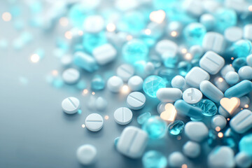 Clean Soft White Medical Background and Modern Healthcare Concept with Heart Shapes and Medical Pills Composition
