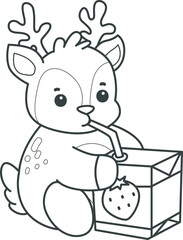 Cute Deer icon. Funny baby Deer animal series stock illustration. Life of fluffy Deer designs. Coloring pages of cute deer icon.
