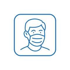 01. Man Wearing Face Mask Line Icon COVID-19 Safety Symbol for Health and Protection