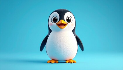 Obraz premium Adorable 3D Cartoon Penguin on Blue