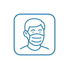 01. Man Wearing Face Mask Line Icon COVID-19 Safety Symbol for Health and Protection
