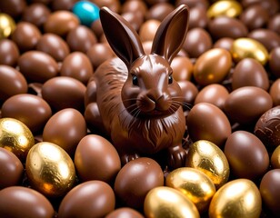 Chocolate Easter bunny surrounded by eggs (1)