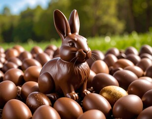 Chocolate Easter bunny surrounded by eggs (2)