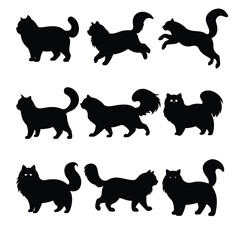 Collection of black cat silhouettes in various poses