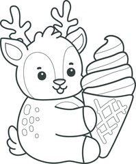 Cute Deer icon. Funny baby Deer animal series stock illustration. Life of fluffy Deer designs. Coloring pages of cute deer icon.
