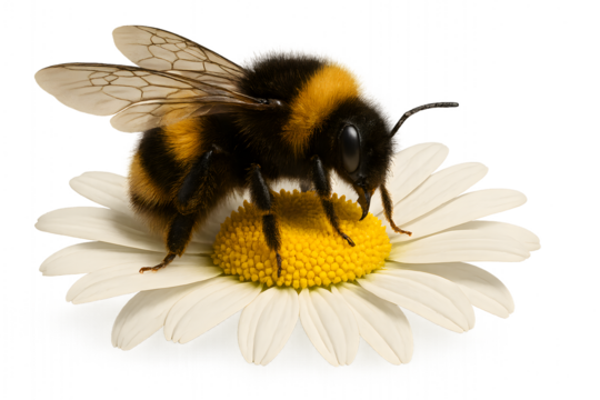 Bee on daisy flower close up