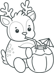 Cute Deer icon. Funny baby Deer animal series stock illustration. Life of fluffy Deer designs. Coloring pages of cute deer icon.
