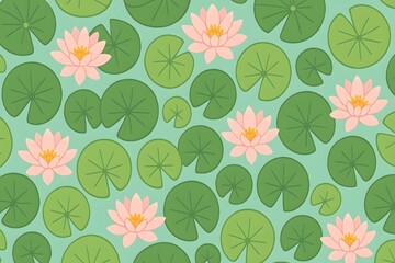 Fototapeta premium Water Lily and Lily Pad Pattern for Background or Textile Design