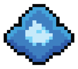 Obraz premium A vibrant blue pixel art diamond shape with a bright white glowing center reminiscent of a digital gem or a retro video game power up