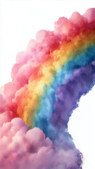 Vibrant watercolor rainbow emerges from soft pink clouds