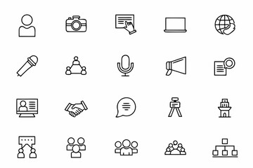 Fototapeta premium A sophisticated line art bundle visualizing core aspects of Public Relations — from media outreach to brand storytelling. Perfect for agency websites, business decks, and editorial designs