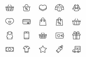Fototapeta premium A trendy minimalist bundle portraying digital and in-store shopping in one-line elegance. Great for UI design, social media graphics, and retail campaigns