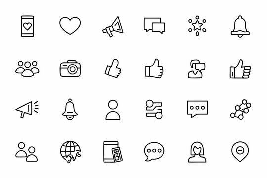  A trendy line art bundle capturing the essence of modern social media life with clean, flowing single-line illustrations. Perfect for branding, influencer kits, and digital design.