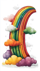 Vibrant rainbow arc with colorful clouds, symbolizing hope and magic