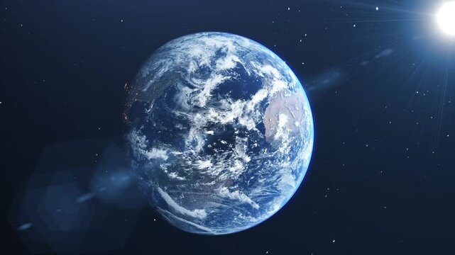 Planet Earth rotating slowly in outer space