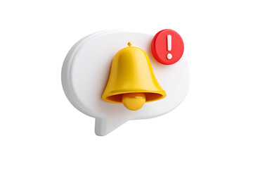 3d notification bell inside a speech bubble with an alert symbol isolated on transparent background