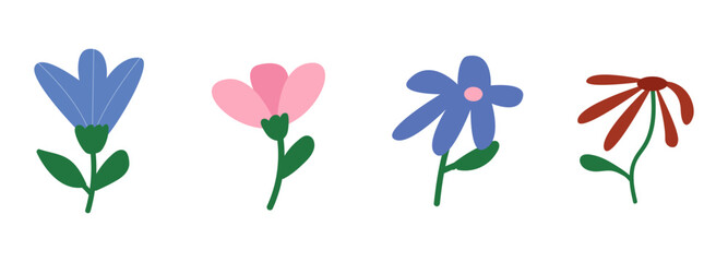 Spring Floral Elements Clipart  Hand Drawn Wildflowers, Leaves & Branches Vector Set