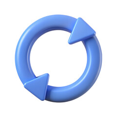 3d icon of a 3d rendered blue circular arrow icon indicating refresh or repeat, isolated on white isolated on transparent background.