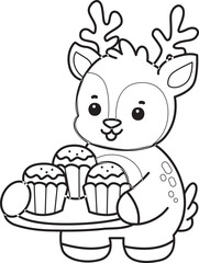 Cute Deer icon. Funny baby Deer animal series stock illustration. Life of fluffy Deer designs. Coloring pages of cute deer icon.
