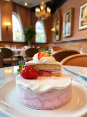 Cake with Strawberry and morello in a Restaurant