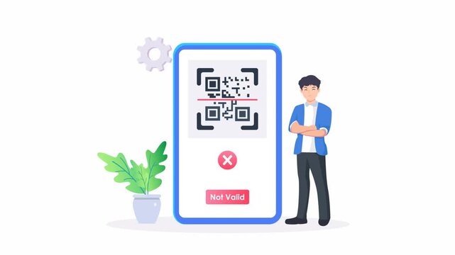 Modern flat illustration of verification failed and QR error. video animation 4k clip