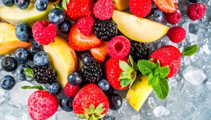 Obraz premium mixed frozen fruits with textured fruit background