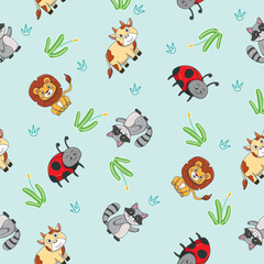 Cute wild animals seamless pattern for baby shower decor, nursery print, kindergarteen wallpaper, fabric, and textile. Vector illustration