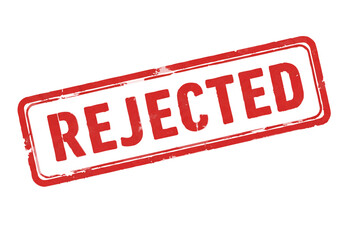 A red rectangular stamp with rounded corners and the word rejected in bold red letters diagonally across it