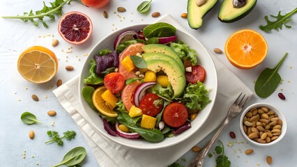 Vibrant and fresh seafood salad with avocado and citrus fruits