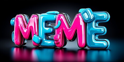 Glossy 3D meme typography in pink and blue with playful vibrant design