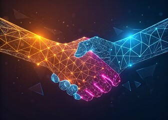 Digital handshake symbolizing connection and technology