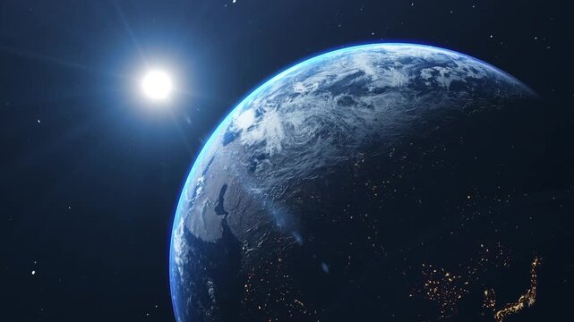 3D animation of Sun Rising over Planet Earth