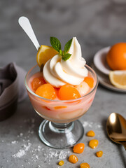 Helado de cucurucho con barquillo crema y mermelada de naranja
