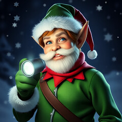 jolly green elf with a flashlight