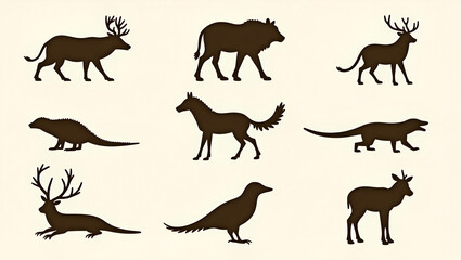 Fototapeta premium Collection of silhouette wildlife animals in various poses
