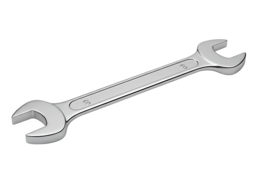 Steel Spanner for Tasks: A shiny chrome spanner lies in isolated elegance, ready to serve the needs of tasks in both home and commercial spaces.