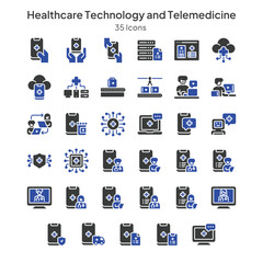 healthcare technology and telemedicine icons collection
