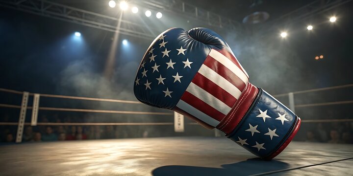 American flag boxing glove in a championship ring
