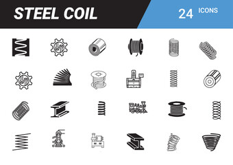 Steel Coil Icon Set: A comprehensive set of meticulously crafted icons showcasing various representations of steel coils, suitable for diverse industrial and technological applications.