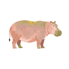 Pastel-colored hippo illustration on white background, whimsical art