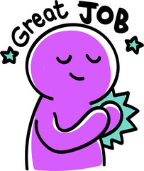 cheerful cartoon characters with motivational quotes and colorful gestures in doodle style