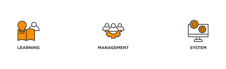 LMS banner web icon illustration concept for learning management system, educational courses, training and development programs with online learning, administration, growth, and automation icon
