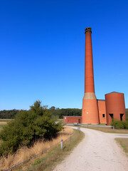 Old brick factory chimney, brick factory landscape