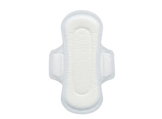 Absorbent sanitary pad with wings isolated on transparent background