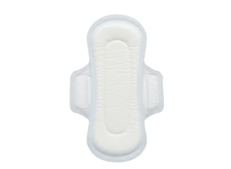 Absorbent sanitary pad with wings isolated on transparent background