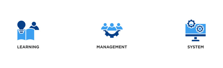 LMS banner web icon illustration concept for learning management system, educational courses, training and development programs with online learning, administration, growth, and automation icon