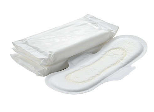 Absorbent sanitary pad with wings isolated on transparent background