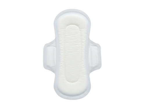 Absorbent sanitary pad with wings isolated on transparent background